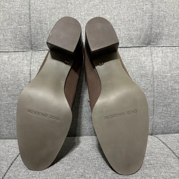 Enzo Angiolini Women Heel 9 Pump Brown Taffeta Chancelor Loafer Block‎ Y2K - Picture 4 of 8